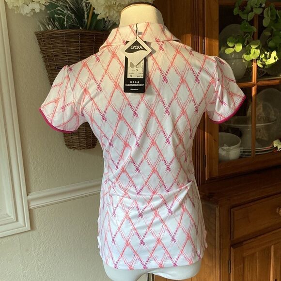 New Adidas Golf White/Berry Golf Top Size Small - Picture 5 of 11